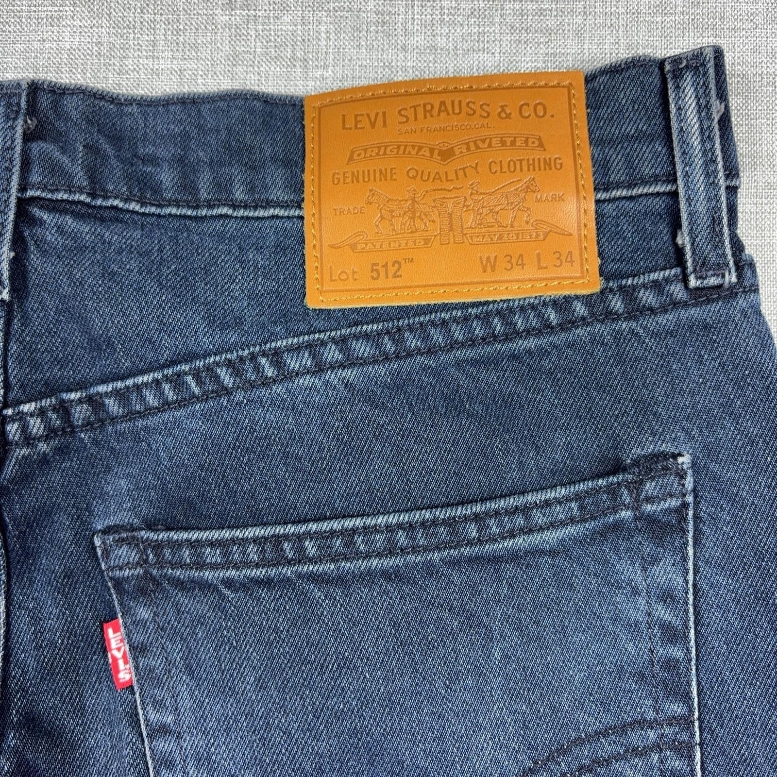 Levis 512 Big E Jeans Mens 34x34 Gray Dark Wash Slim Tapered Leg Denim Pants
